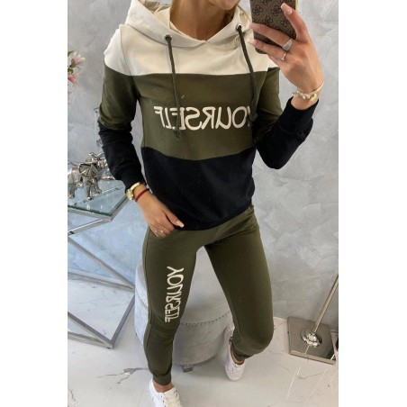 Dámska tepláková súprava s potlačou 65456 - svetlobéžová-kaki