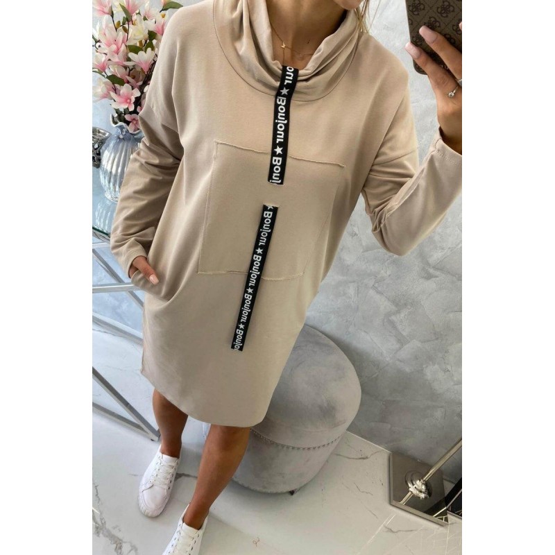Dámske mikinové šaty 0153 - svetlobéžové