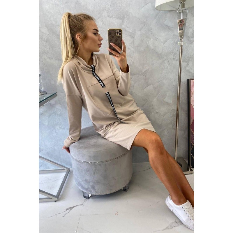 Dámske mikinové šaty 0153 - svetlobéžové