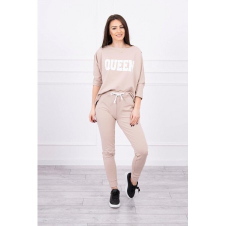 Dámska tepláková súprava s potlačou 66977 - béžová