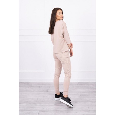 Dámska tepláková súprava s potlačou 66977 - béžová