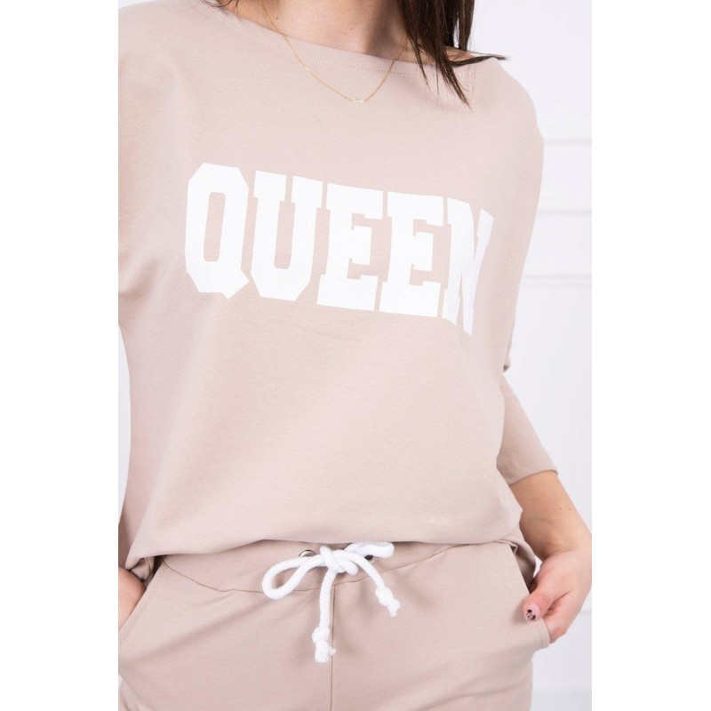 Dámska tepláková súprava s potlačou 66977 - béžová