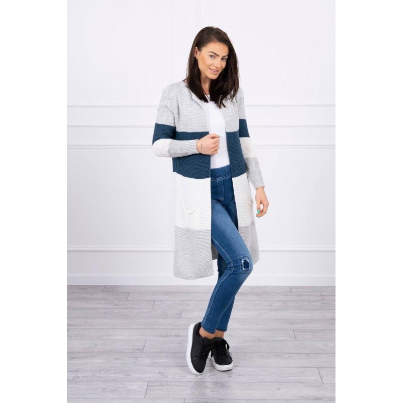 Pruhovaný dámsky kardigán 2019-12 - sivo-modrý