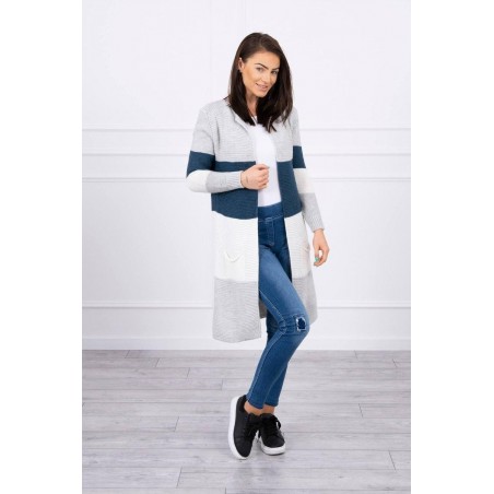 Pruhovaný dámsky kardigán 2019-12 - sivo-modrý