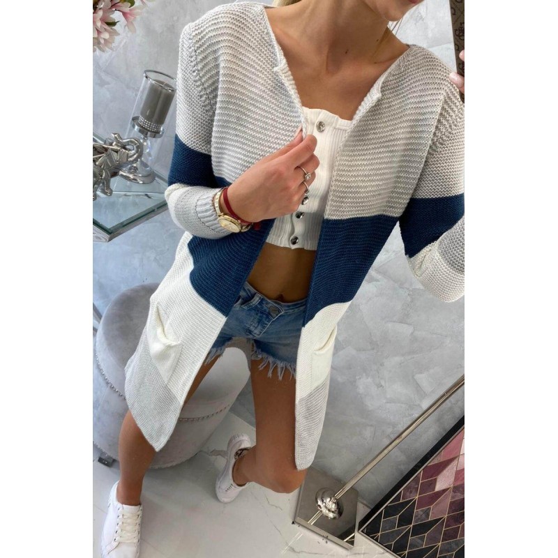 Pruhovaný dámsky kardigán 2019-12 - sivo-modrý