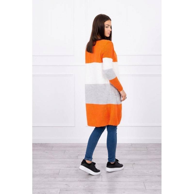 Pruhovaný dámsky kardigán 2019-12 - ecru-oranžový