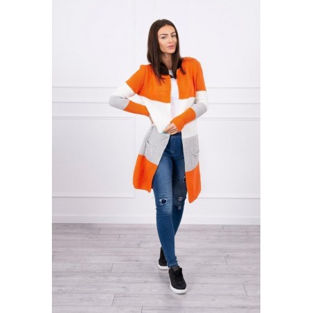 Pruhovaný dámsky kardigán 2019-12 - ecru-oranžový