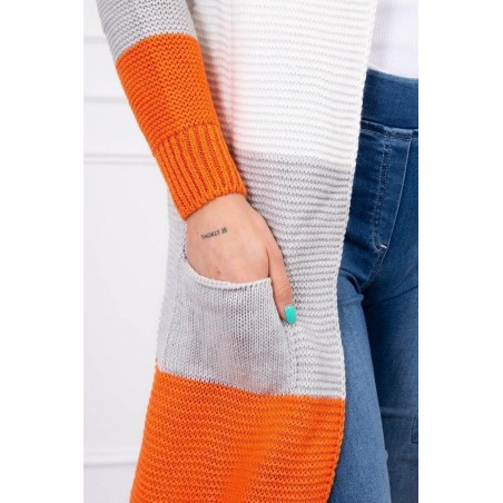 Pruhovaný dámsky kardigán 2019-12 - ecru-oranžový