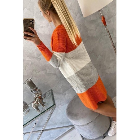 Pruhovaný dámsky kardigán 2019-12 - ecru-oranžový