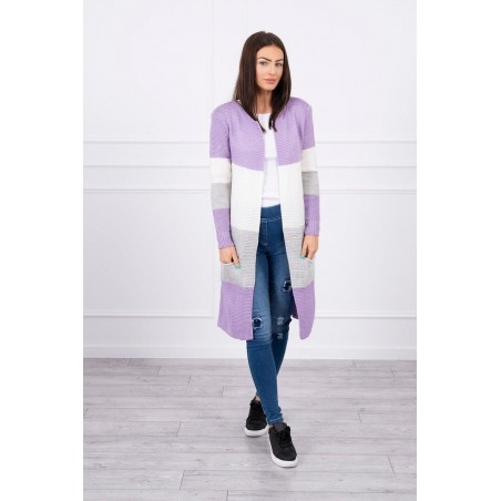 Pruhovaný dámsky kardigán 2019-12 - ecru-fialový