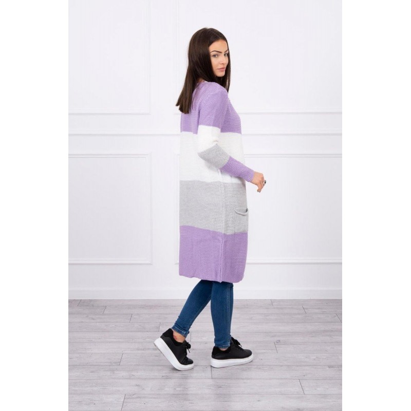Pruhovaný dámsky kardigán 2019-12 - ecru-fialový
