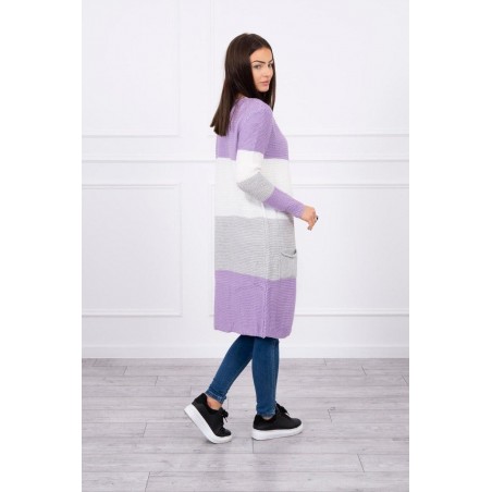 Pruhovaný dámsky kardigán 2019-12 - ecru-fialový