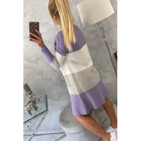 Pruhovaný dámsky kardigán 2019-12 - ecru-fialový