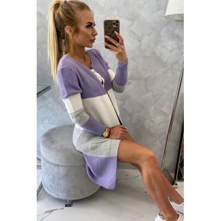 Pruhovaný dámsky kardigán 2019-12 - ecru-fialový