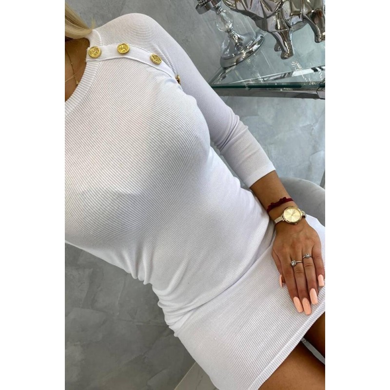 Dámske šaty s ozdobnými gombíkmi 5198 - biele