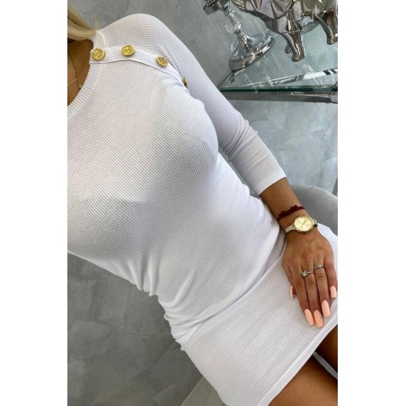 Dámske šaty s ozdobnými gombíkmi 5198 - biele