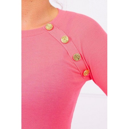 Dámske šaty s ozdobnými gombíkmi 5198 - neónovo ružové