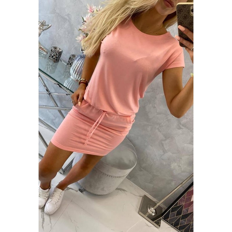 Lososové dámske šaty s krátkymi rukávmi 9074