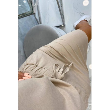 Béžové dámske šaty s krátkymi rukávmi 9074