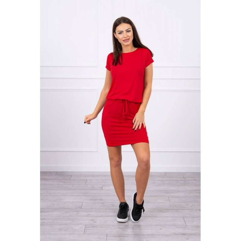 Červené dámske šaty s krátkymi rukávmi 9074