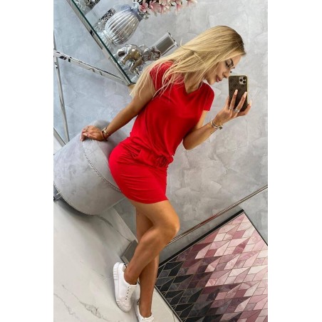 Červené dámske šaty s krátkymi rukávmi 9074