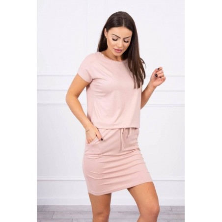 Púdrovo tmavoružové dámske šaty s krátkymi rukávmi 9074