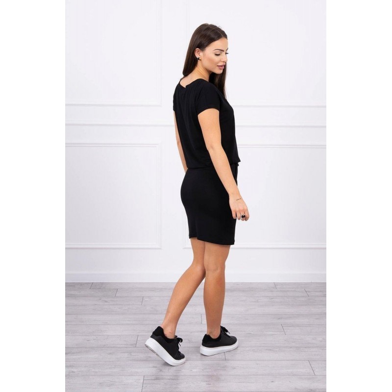 Čierne dámske šaty s krátkymi rukávmi 9074