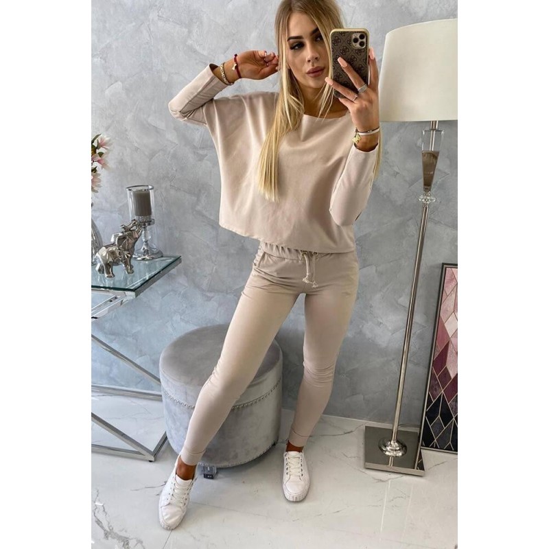 Dámska béžová tepláková súprava 9091