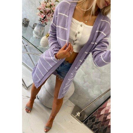 Pruhovaný dámsky kardigán 2020-1 - fialový