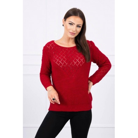 Dámsky sveter s ažúrovým vzorom 2019-39 - červený