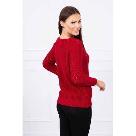 Dámsky sveter s ažúrovým vzorom 2019-39 - červený