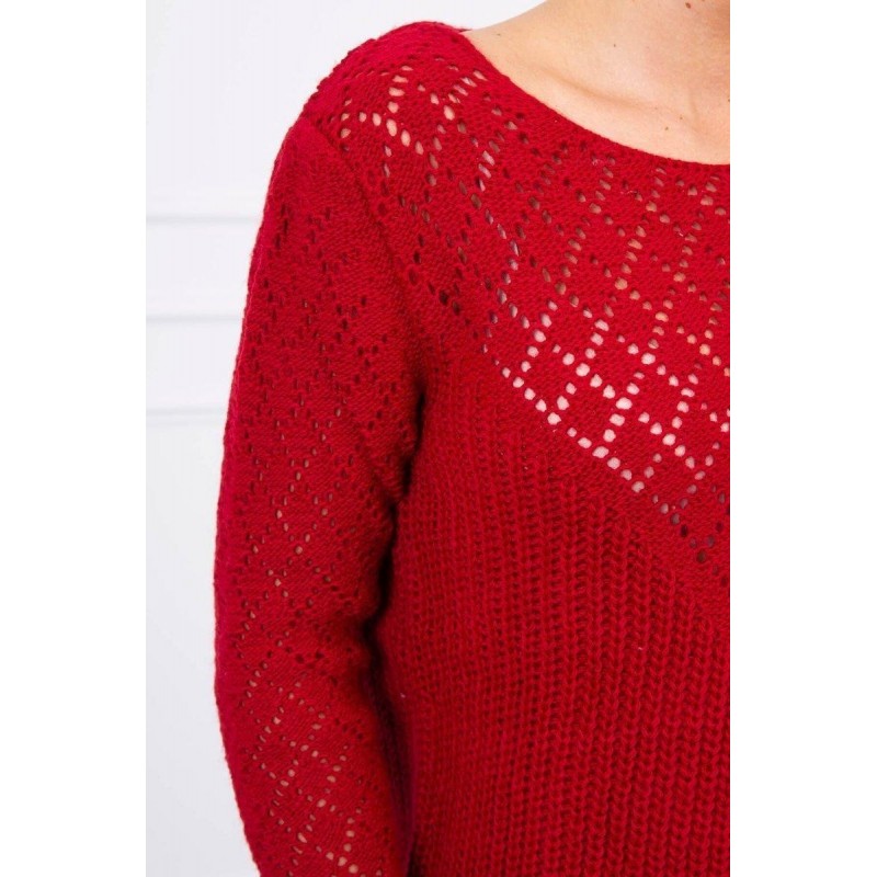 Dámsky sveter s ažúrovým vzorom 2019-39 - červený