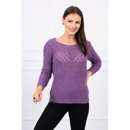 Dámsky sveter s ažúrovým vzorom 2019-39 - fialový