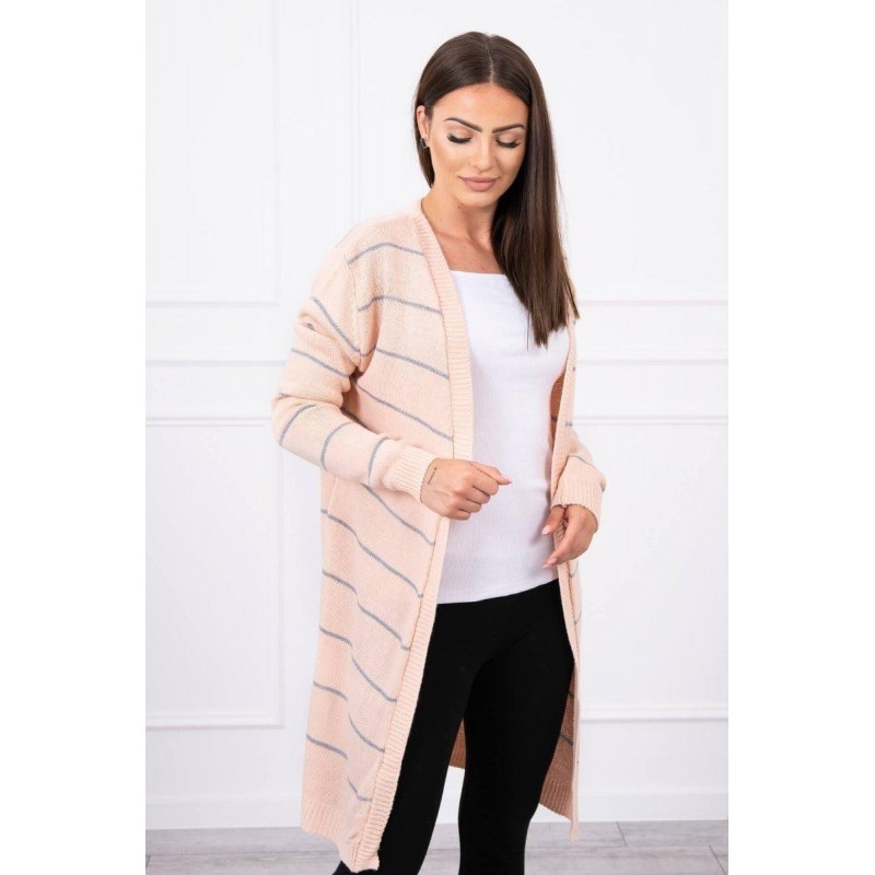 Pruhovaný dámsky kardigán 2020-1 - púdrovo ružový