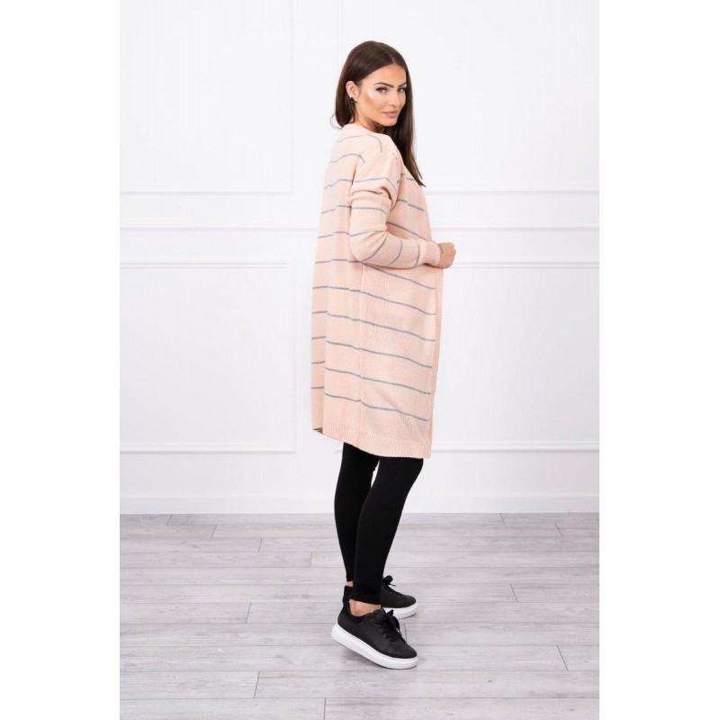 Pruhovaný dámsky kardigán 2020-1 - púdrovo ružový