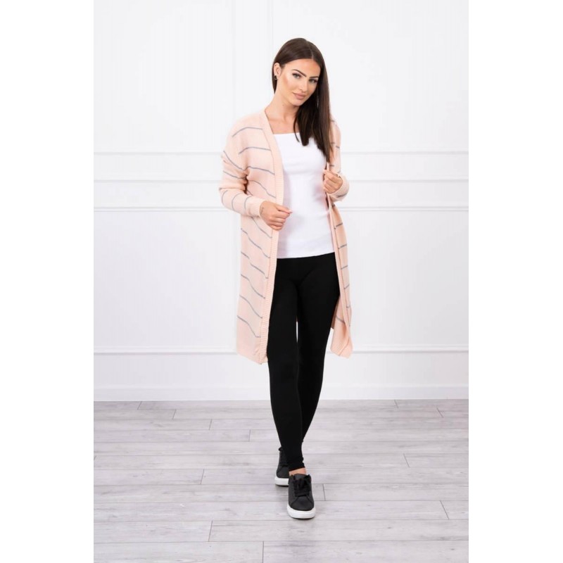 Pruhovaný dámsky kardigán 2020-1 - púdrovo ružový