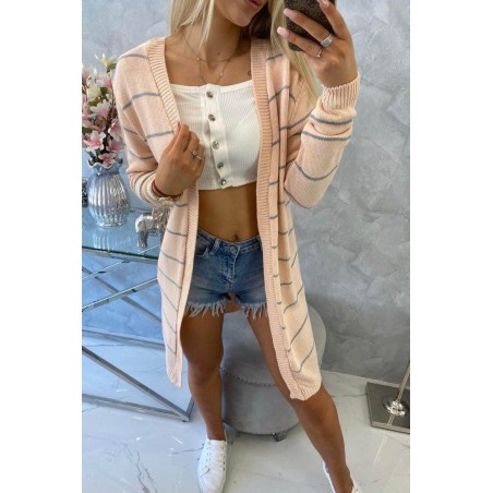 Pruhovaný dámsky kardigán 2020-1 - púdrovo ružový