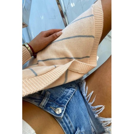 Pruhovaný dámsky kardigán 2020-1 - púdrovo ružový