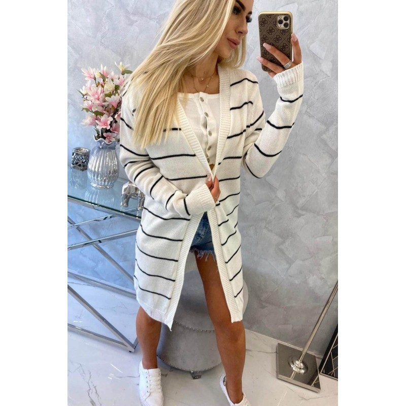 Pruhovaný dámsky kardigán 2020-1 - ecru