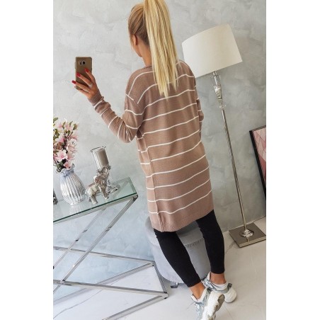 Pruhovaný dámsky kardigán 2020-1 - béžový