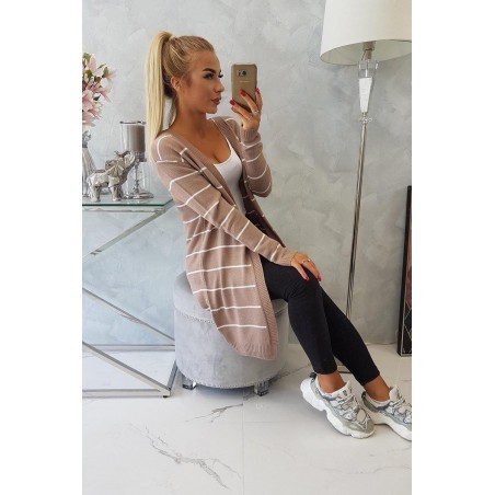 Pruhovaný dámsky kardigán 2020-1 - béžový