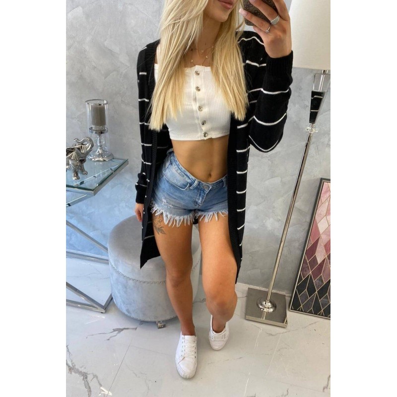 Pruhovaný dámsky kardigán 2020-1 - čierny