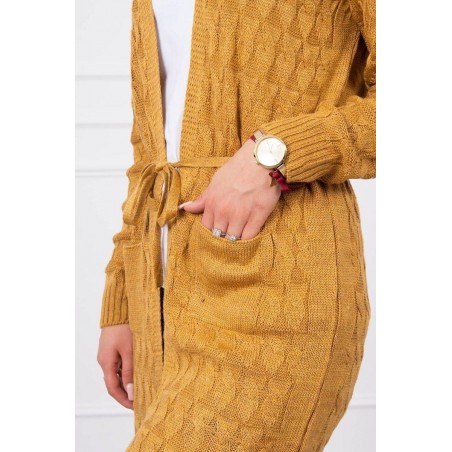 Horčicový dámsky kardigán s opaskom SN-7014