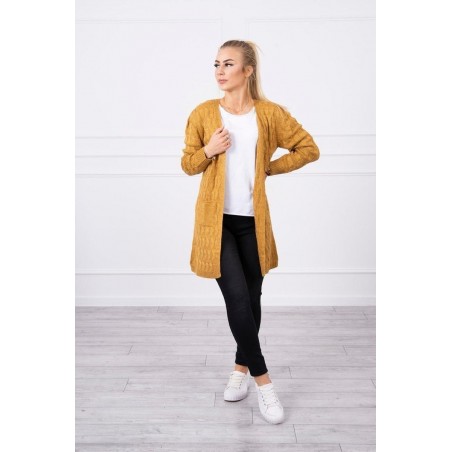 Horčicový dámsky kardigán s opaskom SN-7014