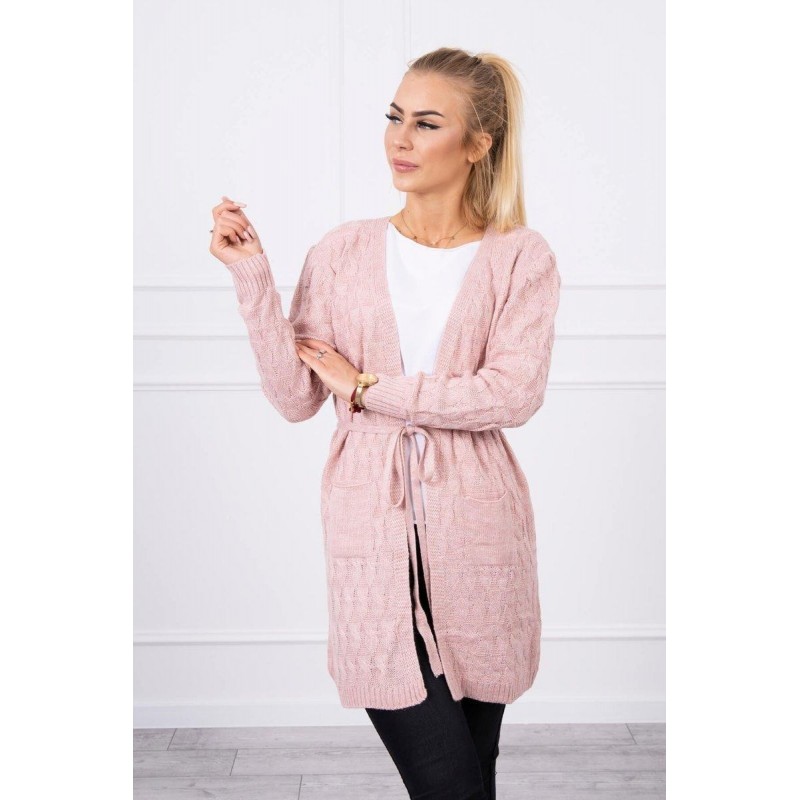 Ružový dámsky kardigán s opaskom SN-7014