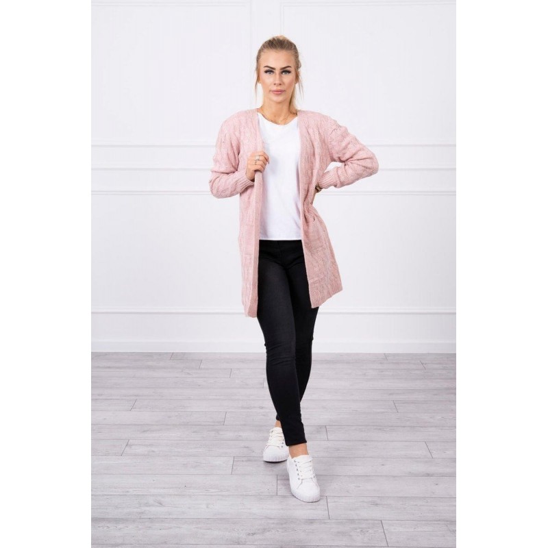 Ružový dámsky kardigán s opaskom SN-7014