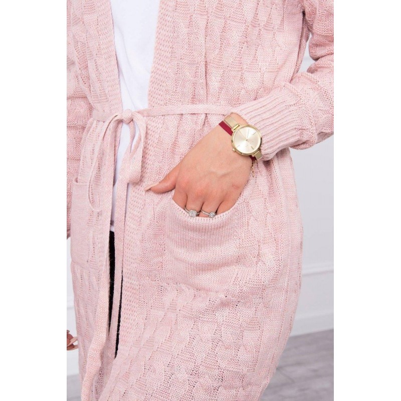 Ružový dámsky kardigán s opaskom SN-7014