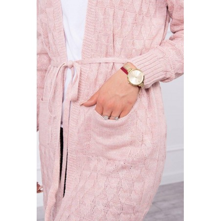 Ružový dámsky kardigán s opaskom SN-7014