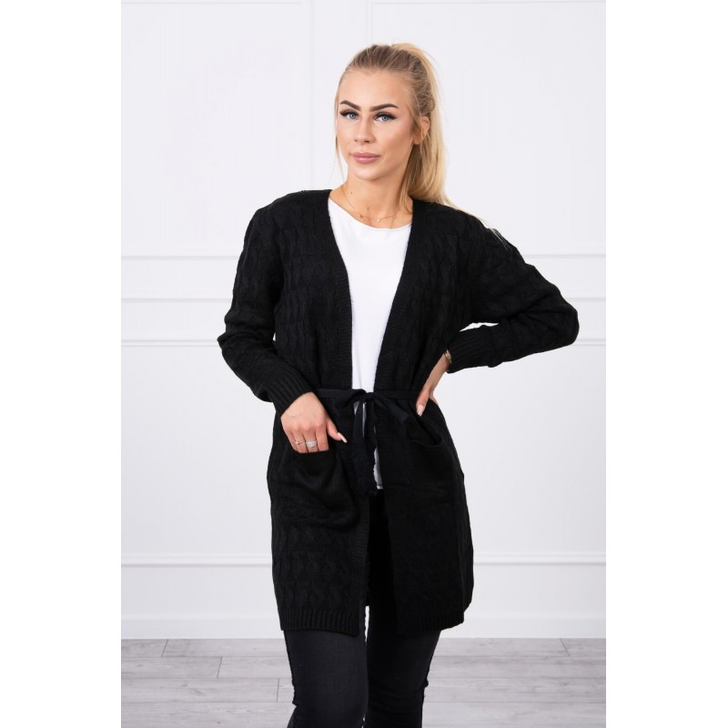 Čierny dámsky kardigán s opaskom SN-7014