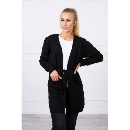Čierny dámsky kardigán s opaskom SN-7014